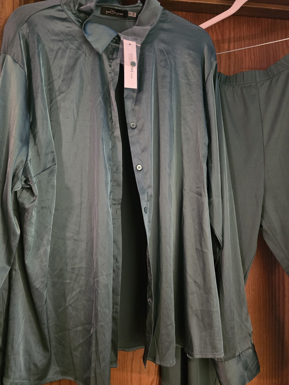 Green Satin Legging Set